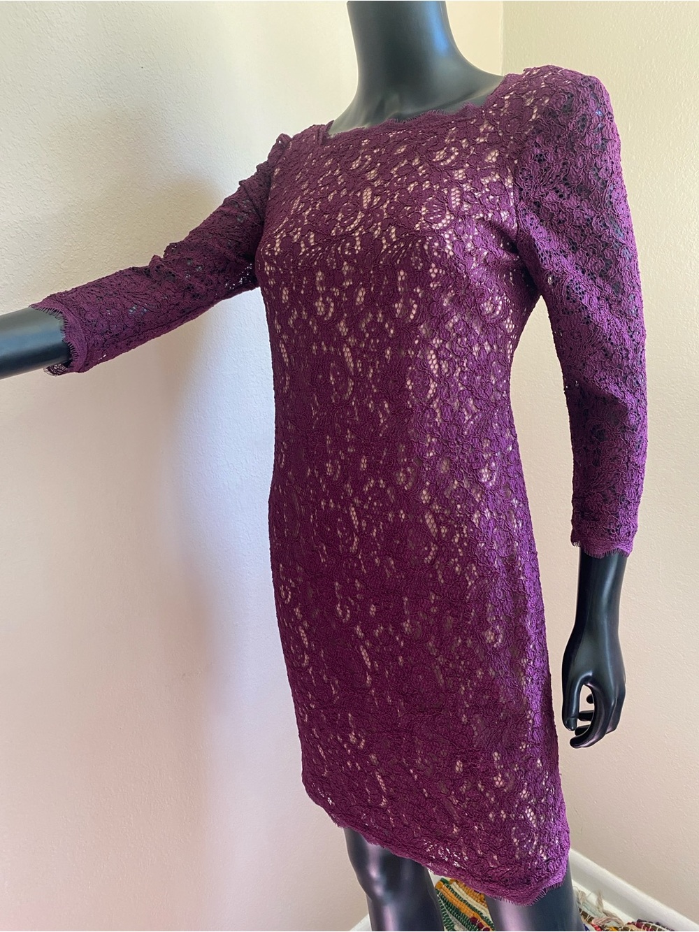 Adrianna Papell Purple Lace Long Sleeve Sheath Dress - Picture 5 of 13